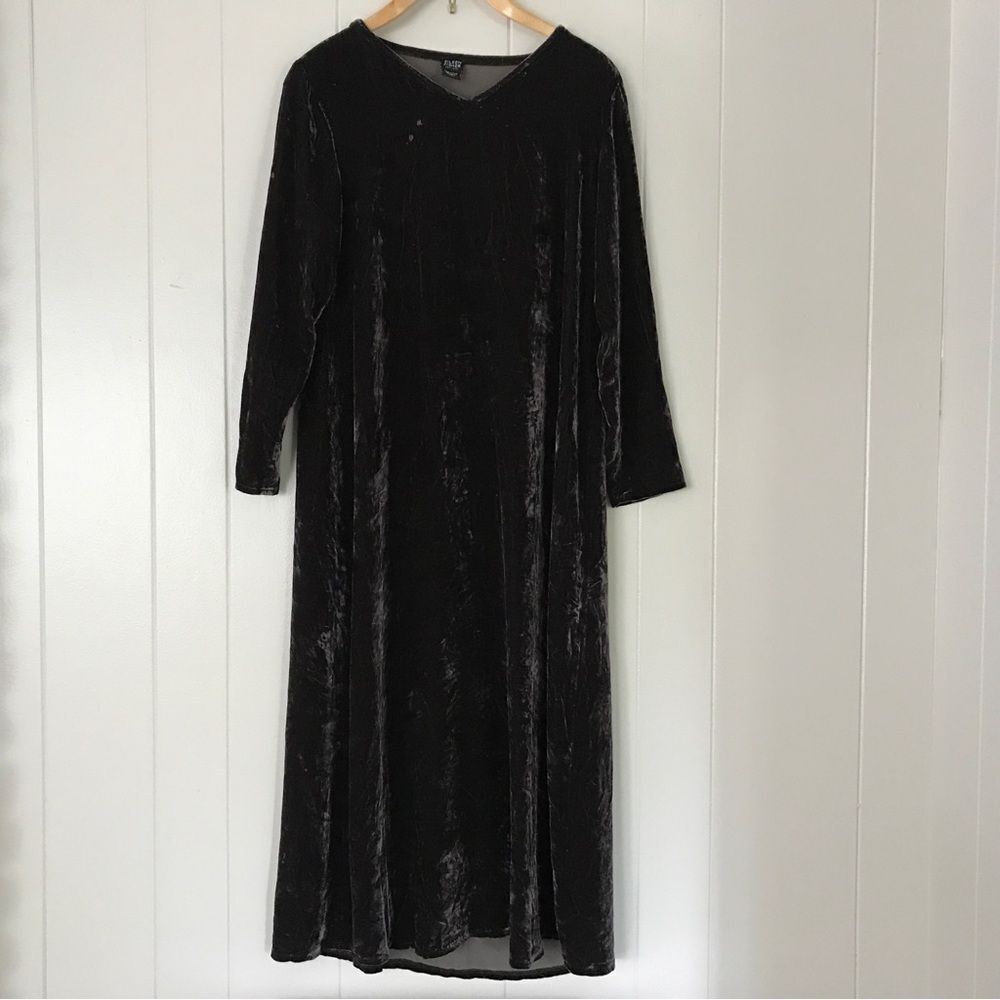 Eileen Fisher Velvet Long Sleeve Maxi Dress Silk Blend (S)